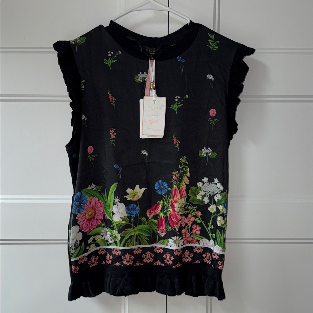 NWT Ted Baker Black Floral Sleeveless Blouse - Picture 2 of 10